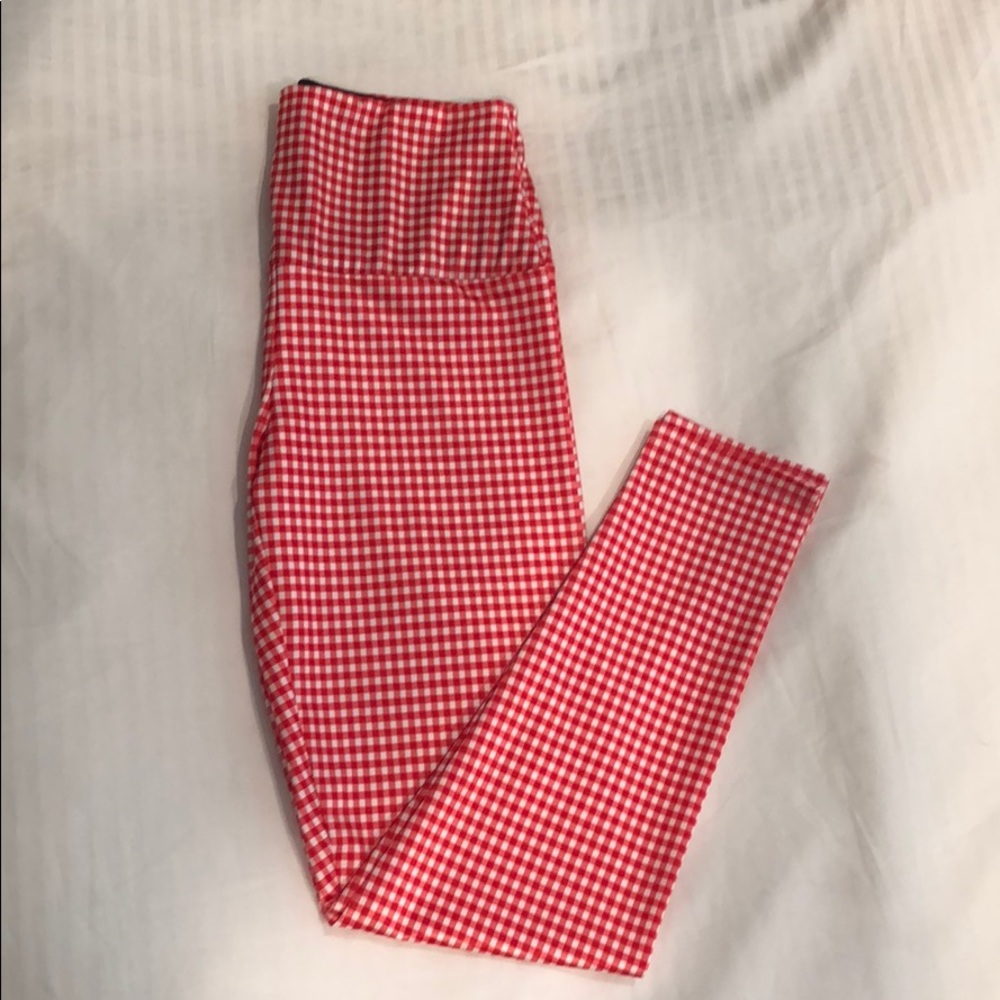 Red and white checked leggings